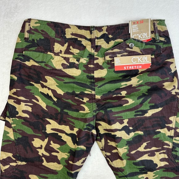 CKOL Mens Skinny Cargo Pants 30x32 Camouflage Stretch Woodland Green Brown NEW - Picture 6 of 8